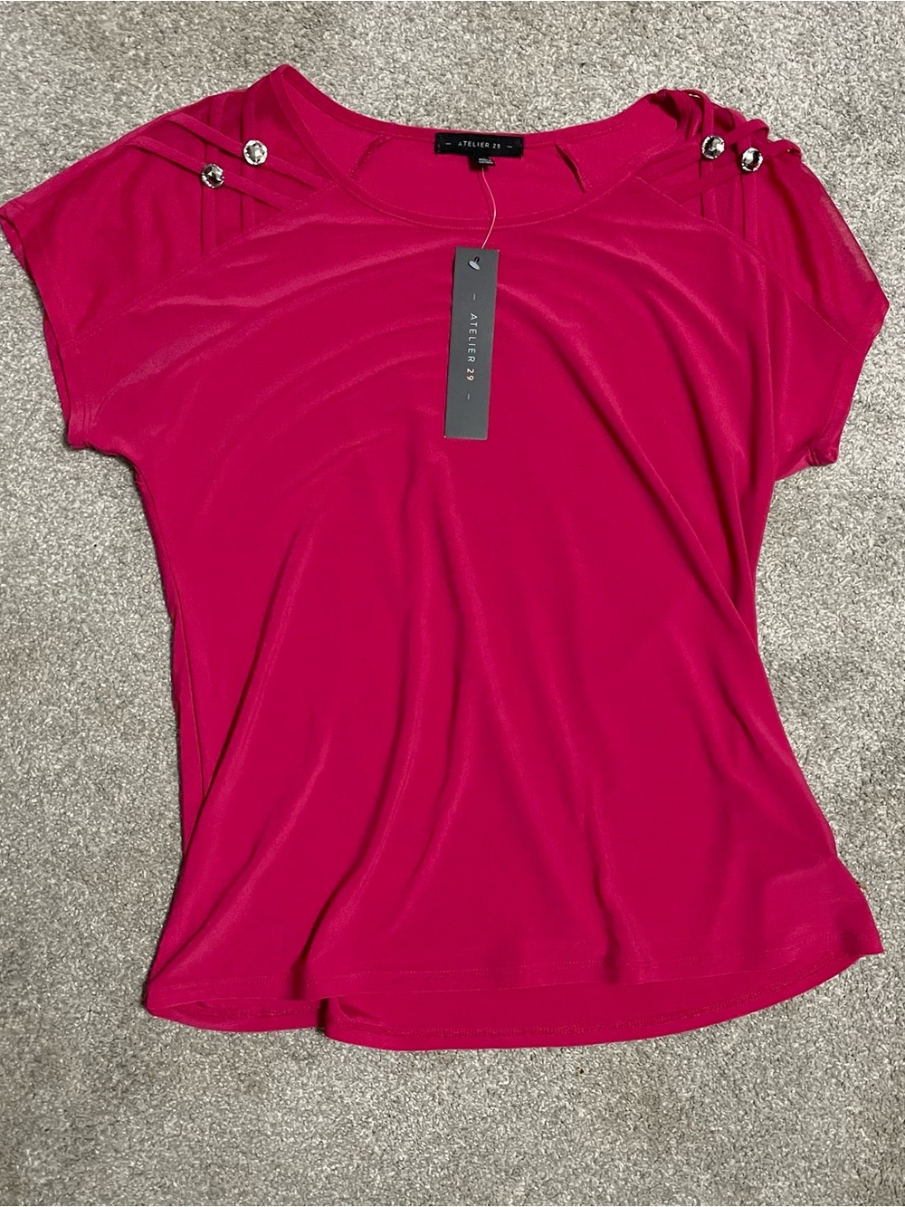 Atelier 29 Fuchsia Short Sleeve Button-Accent Top